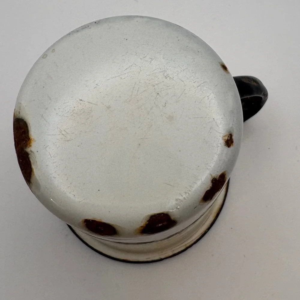 Vintage White Enamelware Double Boiler Saucepan Mug Black Trim Farmhouse 5 Piece
